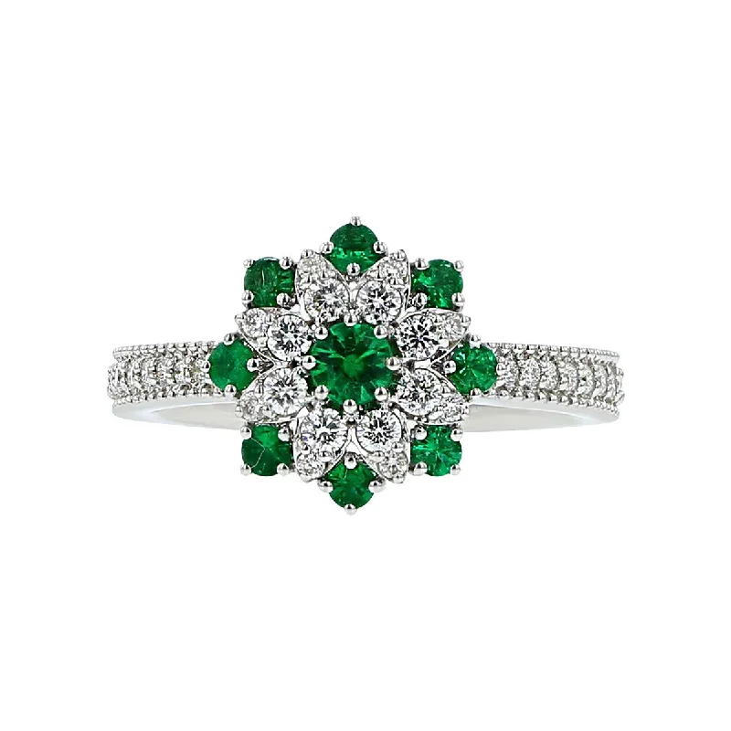 Salavetti 18K White Gold Emerald and Diamond Ring