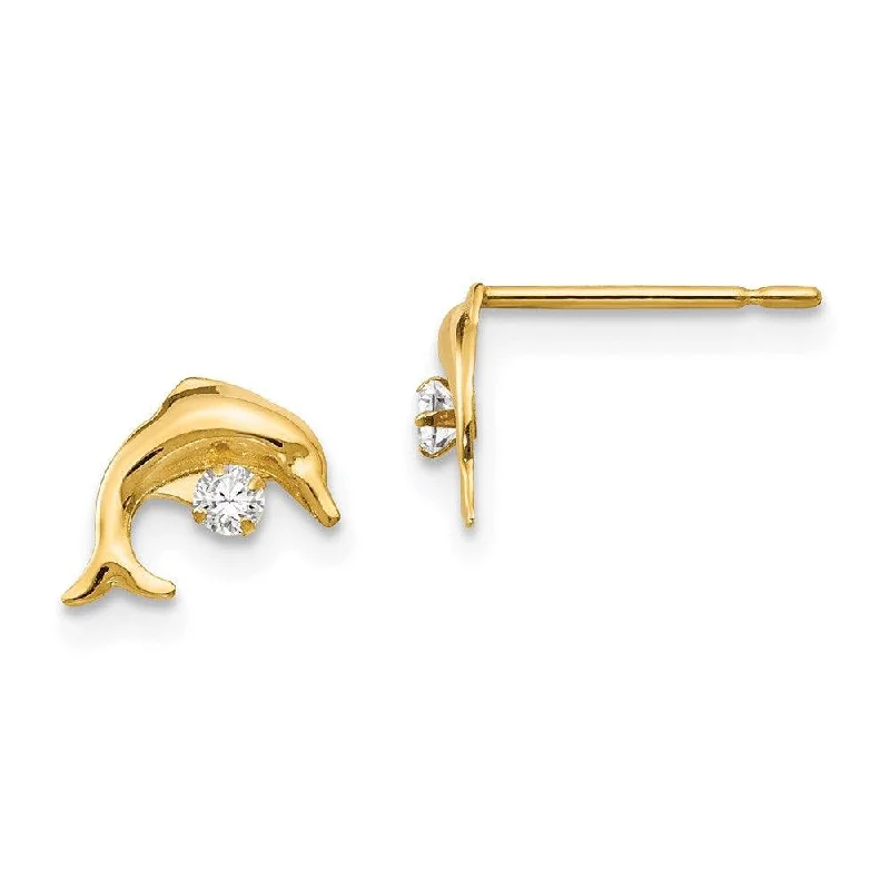 women’s gold earrings-Madi K Kid's 14k  CZ  Dolphin Post Earrings