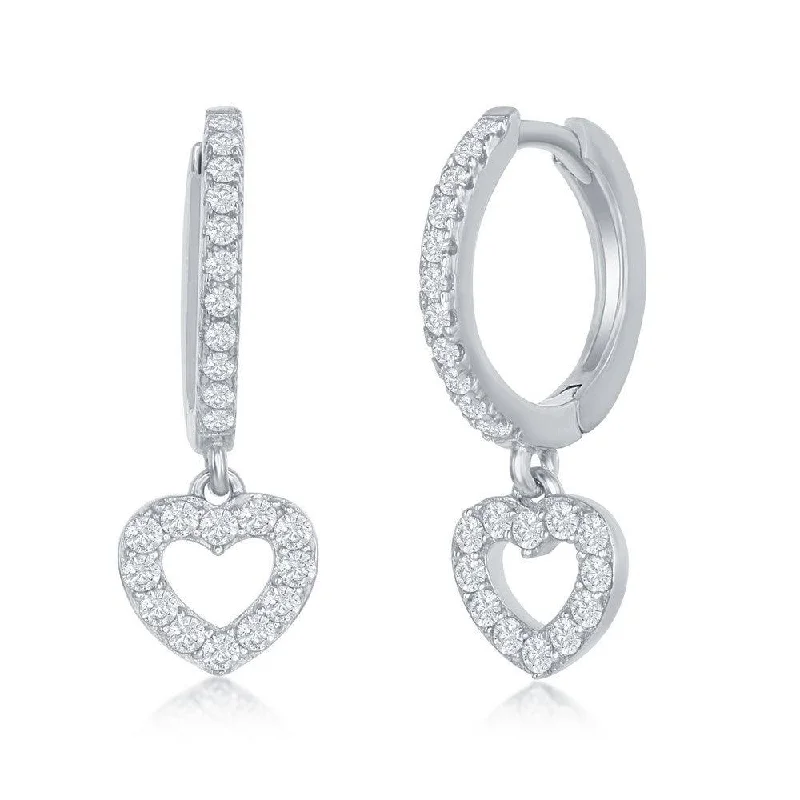 women’s long dangly earrings-Sterling Silver Small Huggie Hoop CZ Heart Earrings