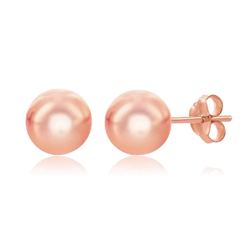 women’s gold stud earrings-Sterling Silver Rose Gold Plated 8mm Bead Earrings