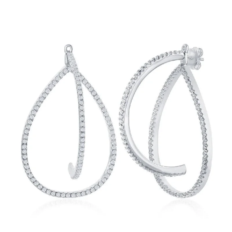 women’s nature-inspired earrings-Sterling Silver 3D Teardrop CZ Earrings