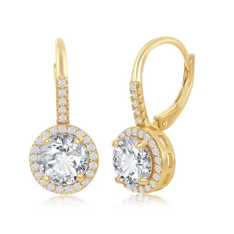 women’s gold teardrop earrings-Sterling Silver Gold Plated Round CZ Halo Earrings