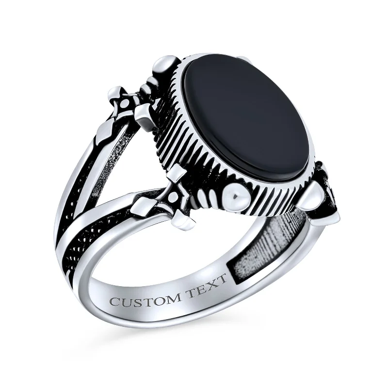 women’s platinum ring-Mens Silver Ring: Vintage Biker Jewelry with Black Onyx Gemstone Sterling Silver