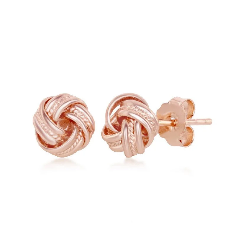 women’s silver drop earrings-Sterling Silver Rose GP Beaded Love Knot Stud Earrings