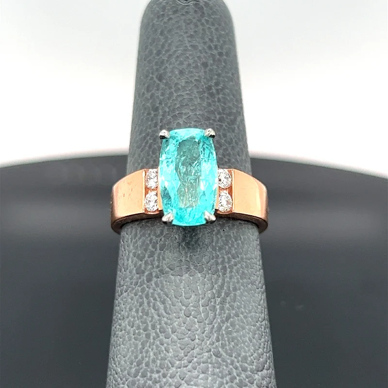 14K Rose Gold 2.85CTW Paraiba Tourmaline and Diamond Ring