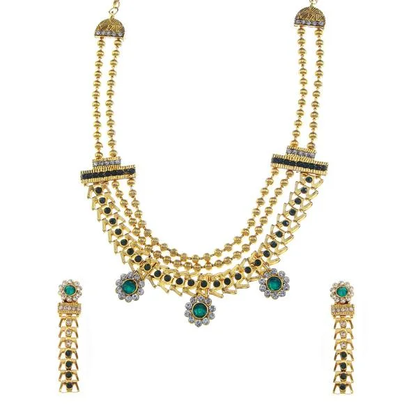 women’s geometric necklace-Tip Top Fashions Stone Gold Plated Traditional Necklace Set - 1106303F