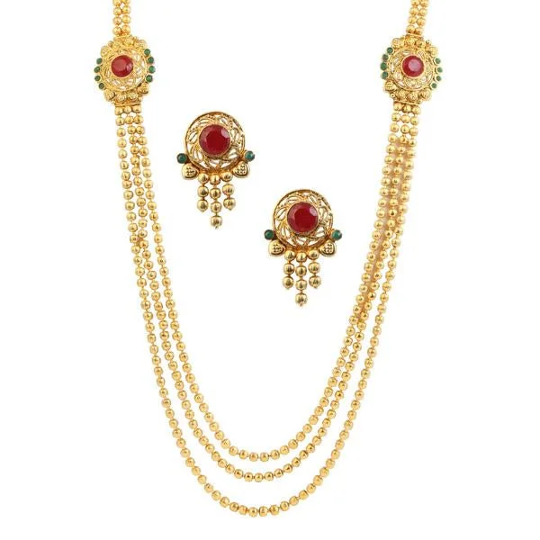 women’s fashion necklace-Utkrishtt Red Austrian Stone Gold Plated Necklace Set