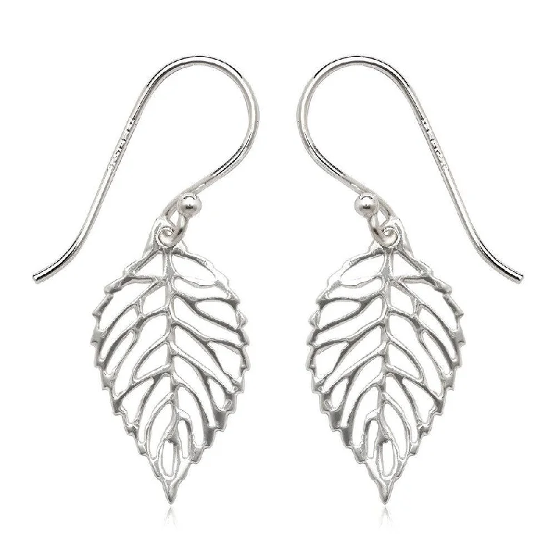 women’s heart-shaped earrings-Sterling Silver Open Leaf Earrings