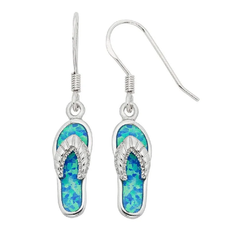 women’s hoop and stud earrings-Sterling Silver Blue Inlay Opal Flip-Flop Earrings