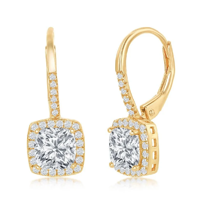 women’s nature-inspired earrings-Sterling Silver Gold Plated Princess Cut CZ Dangling Earrings