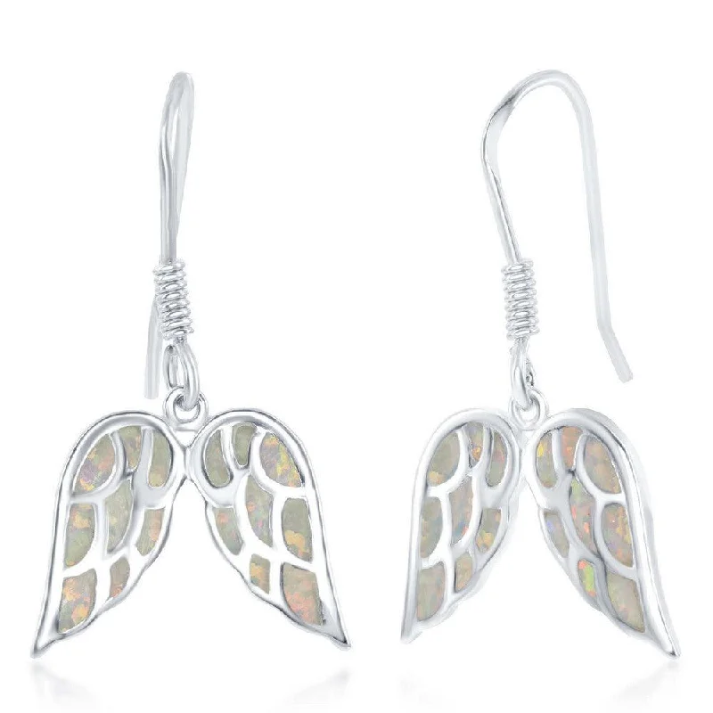 women’s rhinestone stud earrings-Sterling Silver White Inlay Angel Wings Earrings