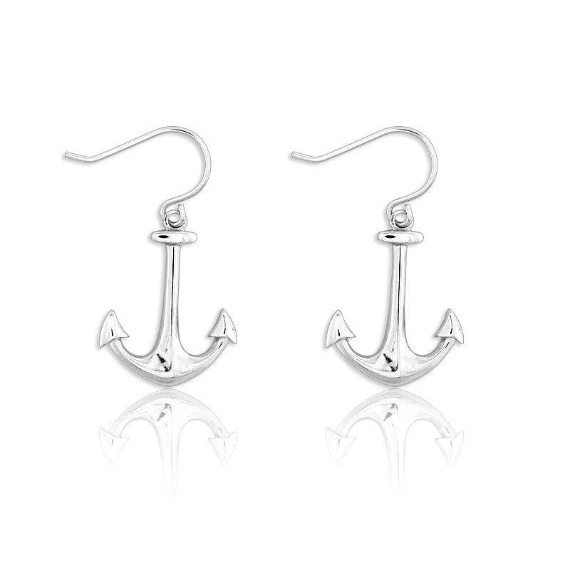 women’s cubic zirconia stud earrings-Sterling Silver Anchor Dangling Earrings