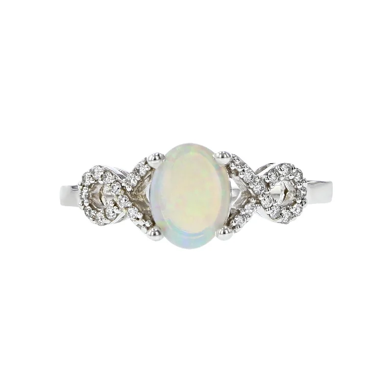 14K White Gold Australian Opal and Diamond Ring