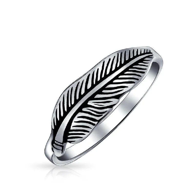 women’s signet ring-Southwestern Boho Feather Leaf Band Silver Ring Oxidized Sterling Jewelry