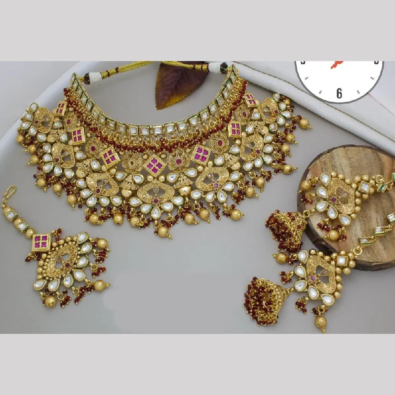 women’s bridal necklace-Manisha Jewellery Gold Plated Pota Stone And Pearls Choker Necklace Set