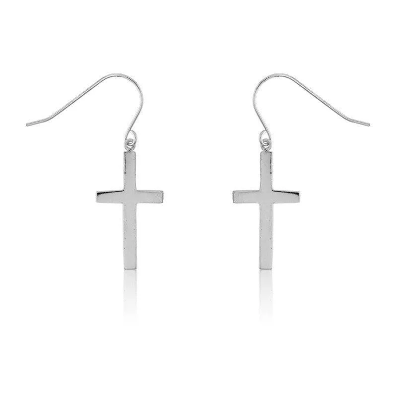 women’s wedding earrings-Sterling Silver Large Cross Earrings