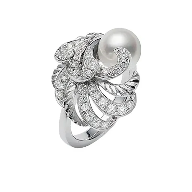 Akoya Cultured Pearl and Diamond Ring