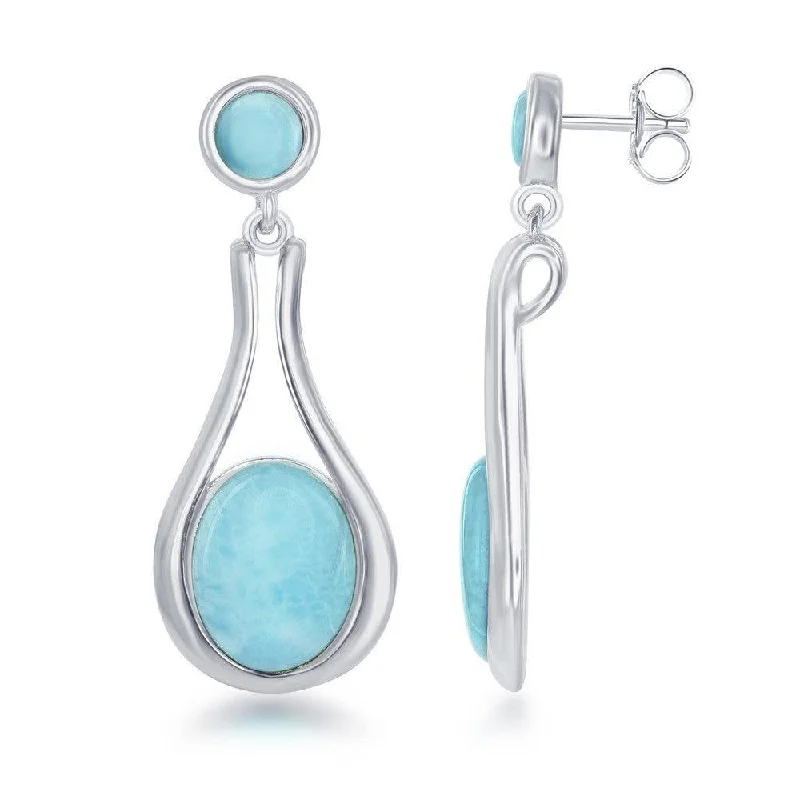 women’s butterfly earrings-Sterling Silver Blue Larimar Earrings