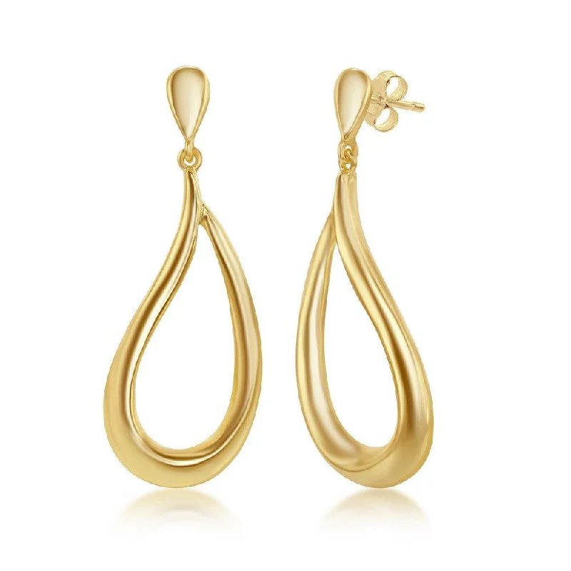 women’s heart-shaped gold earrings-Sterling Silver Gold Plated Teardrop Dangling Earrings