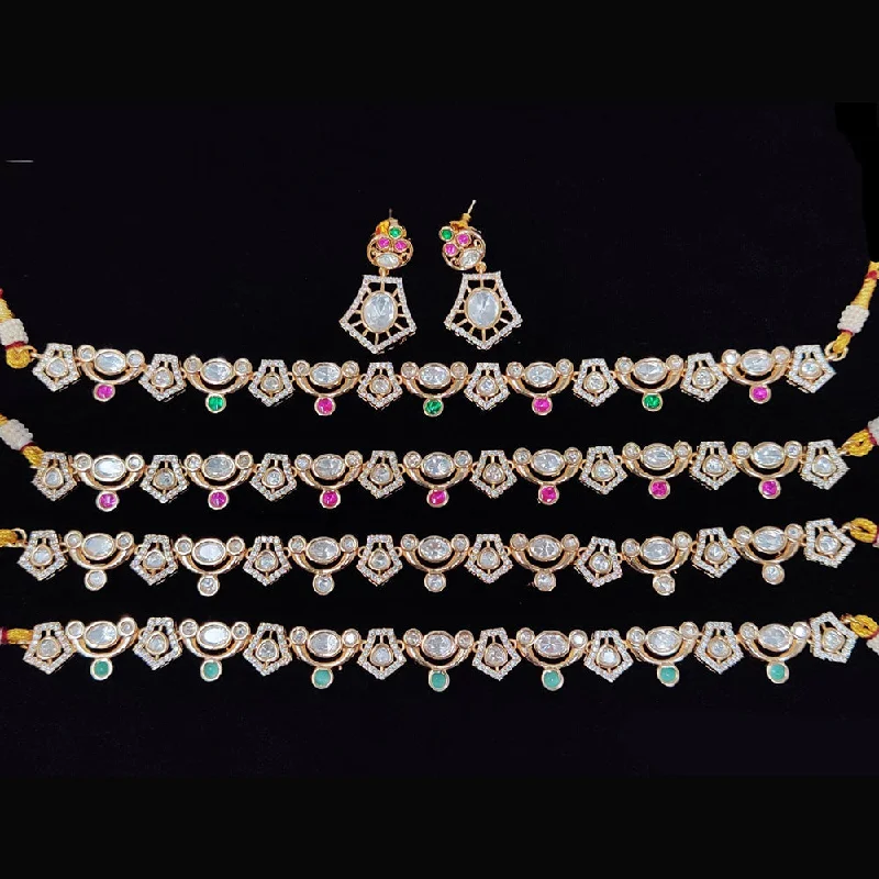 women’s elegant pendant necklace-JCM Gold Plated Polki Kundan Stone Choker Necklace Set