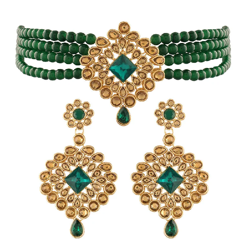 women’s designer necklace-Etnico 18K Gold Plated Traditional Kundan with Beads Choker Necklace Jewellery Set for Women/Girls (ML266GFL)