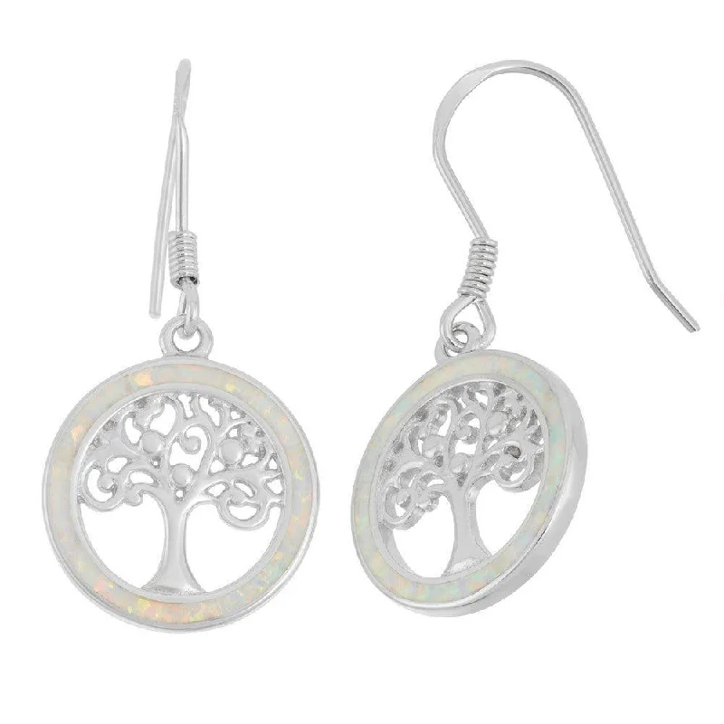 women’s cubic zirconia earrings-Sterling Silver Round White Inlay Opal Earrings