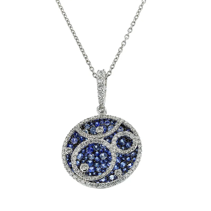 women’s crystal necklace-Salavetti Sapphire and Diamond Pendant Necklace