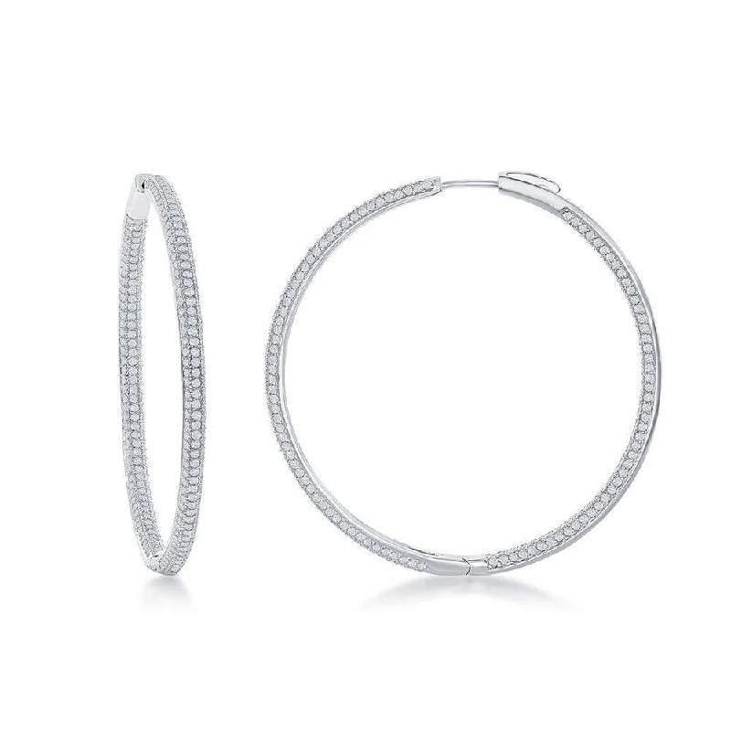 women’s bridal earrings-Sterling Silver Micro Pave CZ Hoop Earrings, 3 x 50 mm