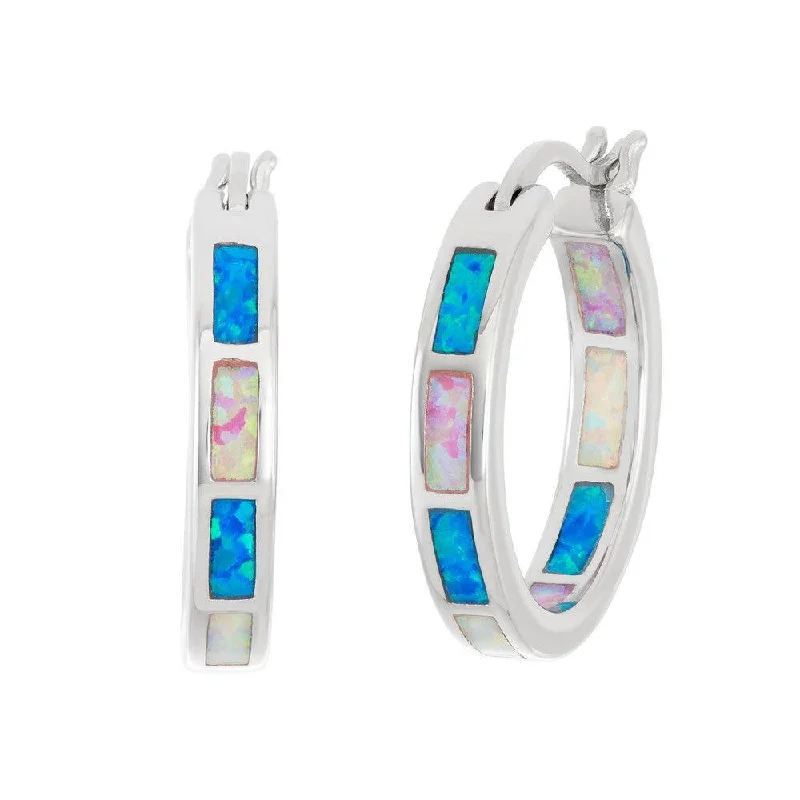 women’s custom-designed earrings-Sterling Silver Multicolor Opal Hoop Earrings