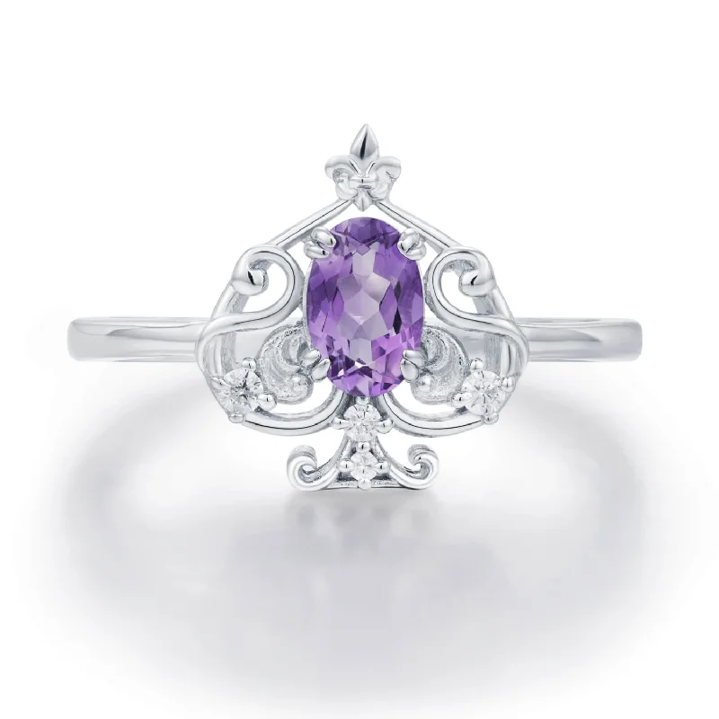 women’s gold wedding ring-Leafy Spade Amethyst Ring