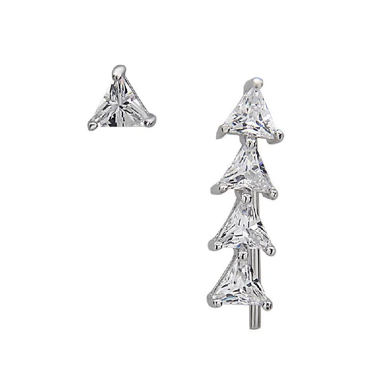 women’s glamorous earrings-Sterling Silver Triangle CZ Climber Stud Earrings