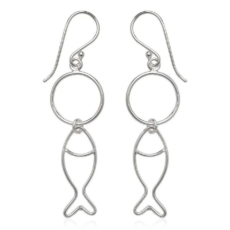 women’s birthstone earrings-Sterling Silver Open Wire Fish Earrings