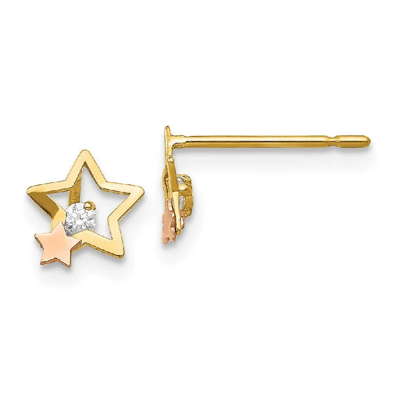 women’s stud earrings-Madi K Kid's 14k Yellow & Rose Gold  CZ  Star Post Earrings