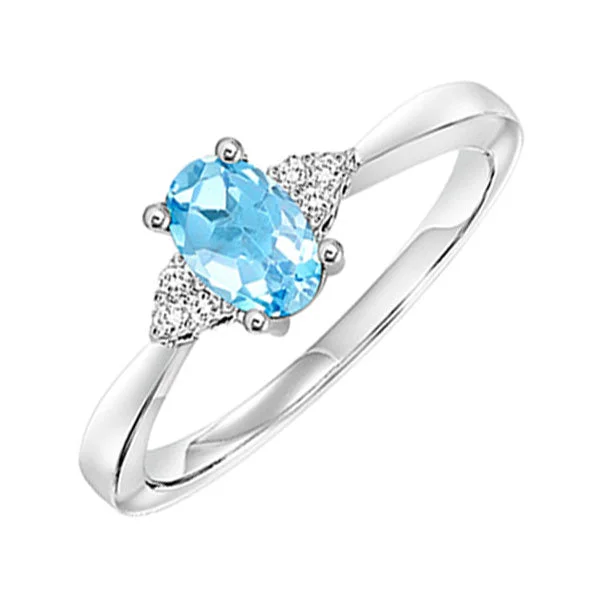 10K White Gold Blue Topaz Diamond Ring