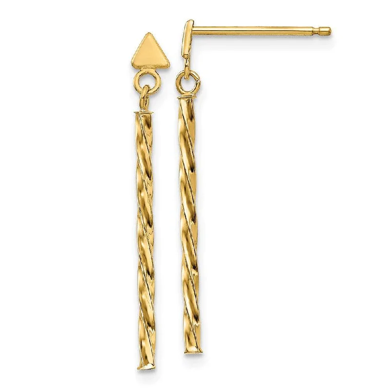 women’s custom earrings-14k Polished Twist Bar Dangle Earrings