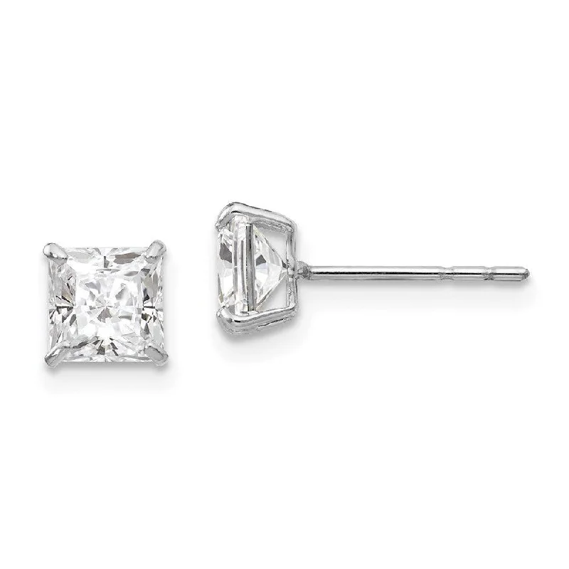 women’s oval earrings-Madi K Kid's 14k White Gold  5mm Square CZ Post Earrings