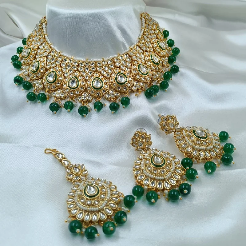 women’s cubic zirconia necklace-Gehana Mahal Gold Plated Kundan Stone Choker Necklace Set