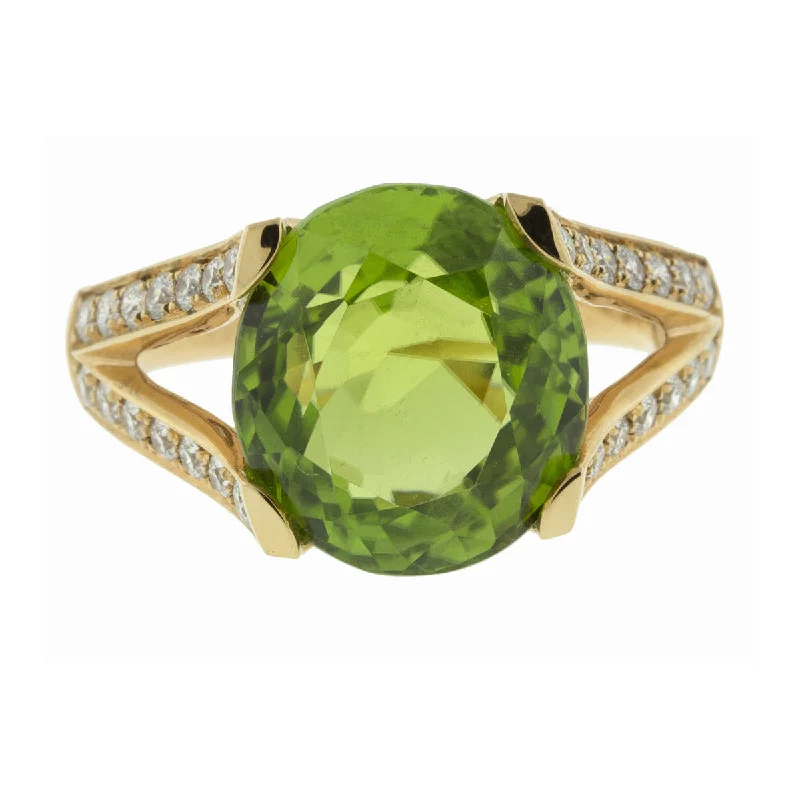 20K Rose Gold Peridot Diamond Ring