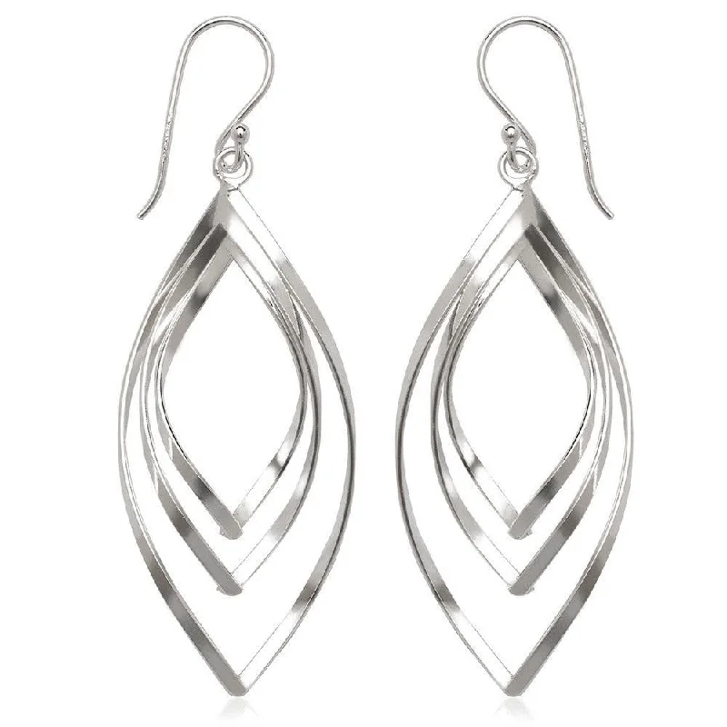 women’s cubic zirconia earrings-Sterling Silver Open Triple Wavy Marquise Earrings