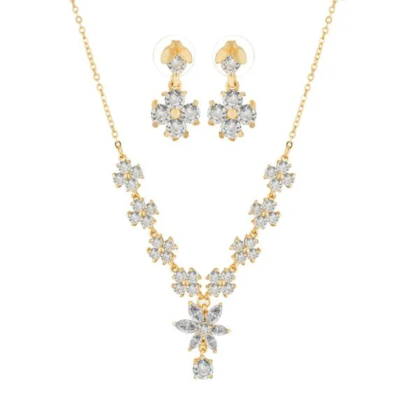 women’s white gold necklace-Suhagan Gold Plated AD Stone Necklace Set - FBE0027A