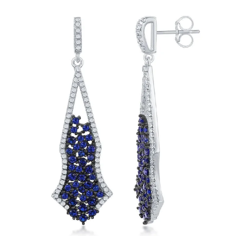 women’s sapphire earrings-Sterling Silver Long White CZ Border Earrings