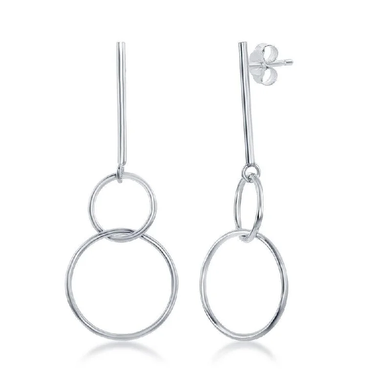 women’s crystal chandelier earrings-Sterling Silver Bar and Interlocking Earrings