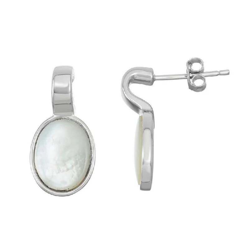 women’s crystal stud earrings-Sterling Silver Oval MOP Earrings