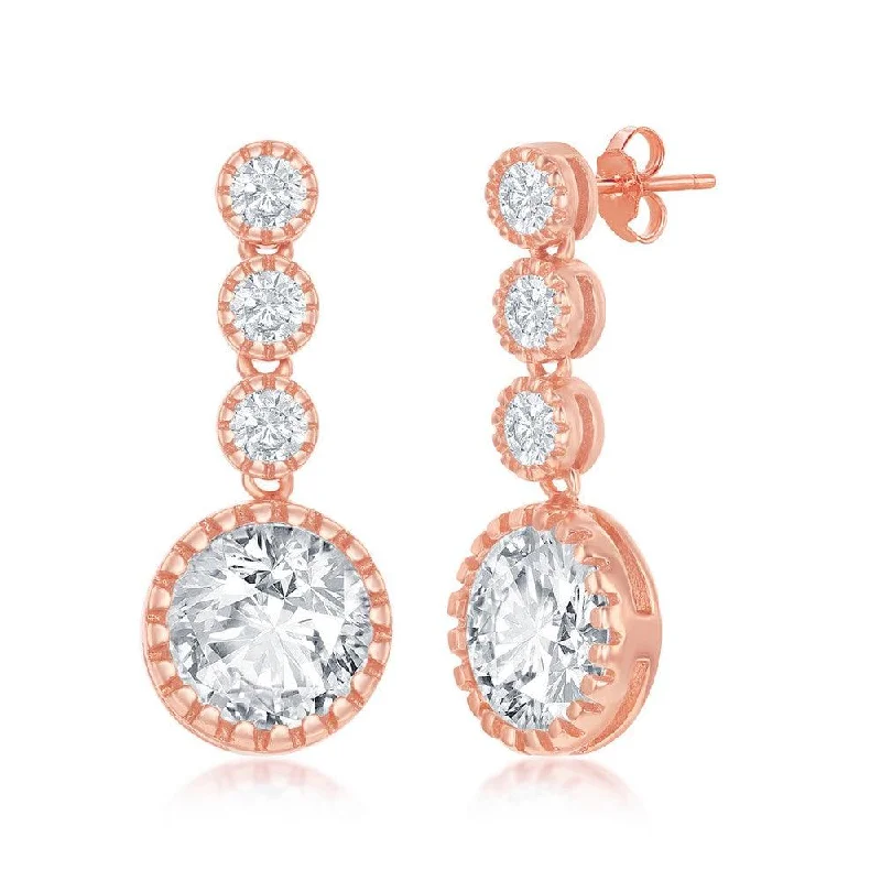 women’s fancy earrings-Sterling Silver Rose Gold Plated Round CZ Earrings