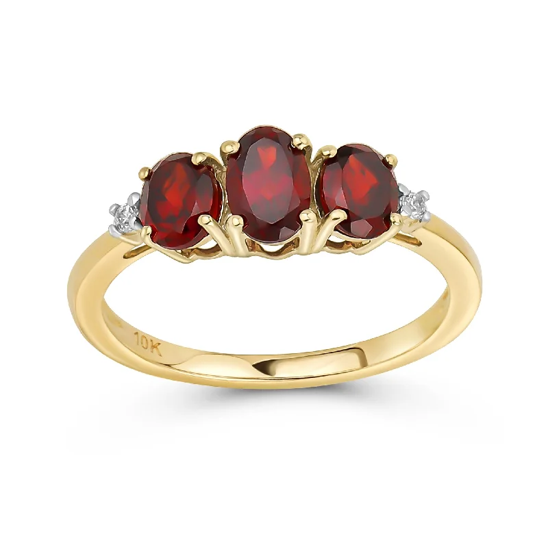 women’s halo diamond ring-Past Present Future 3 Stone Oval Garnet Sapphire Trilogy Trinity Ring 10K Gold