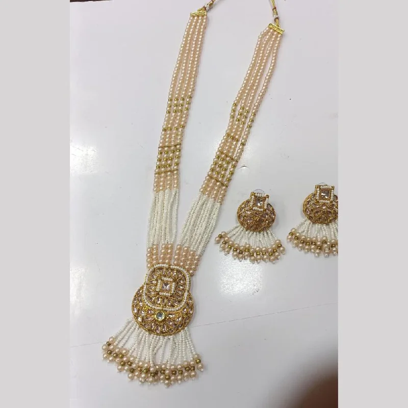 women’s white gold necklace-Manisha Jewellery Gold Plated Crystal Stone And Pearls Long Necklace Set