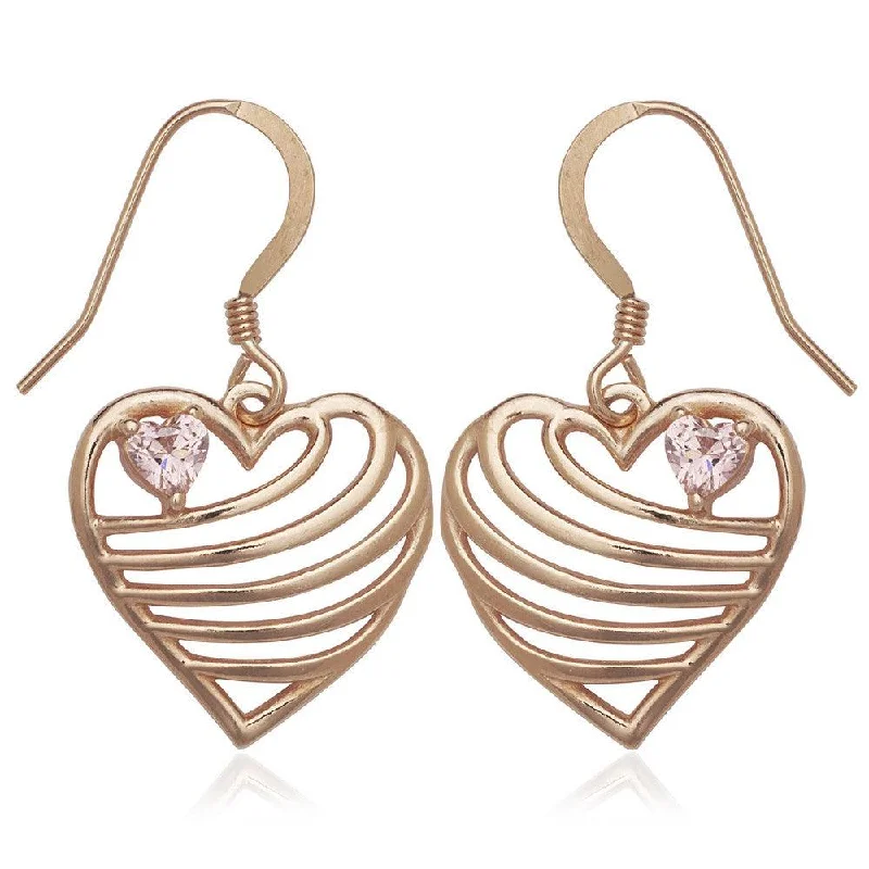 women’s double stud earrings-Sterling Silver Rose Gold Open Lined Heart Earrings