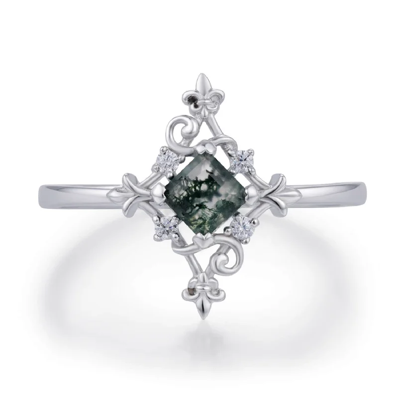 women’s halo diamond ring-Vine Diamond Moss Agate Ring