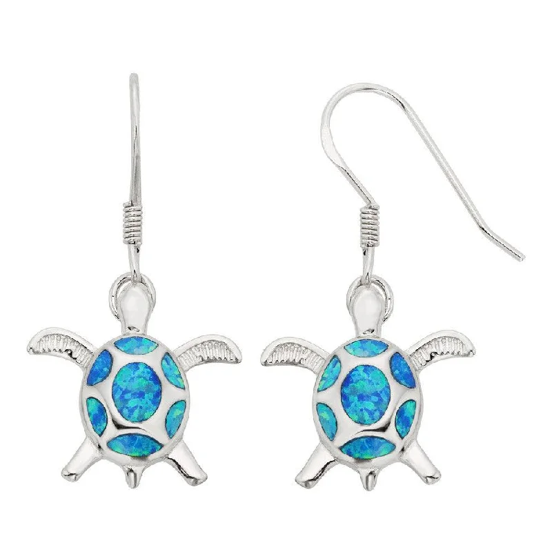 women’s pearl stud earrings-Sterling Silver Blue Inlay Opal Turtle Earrings