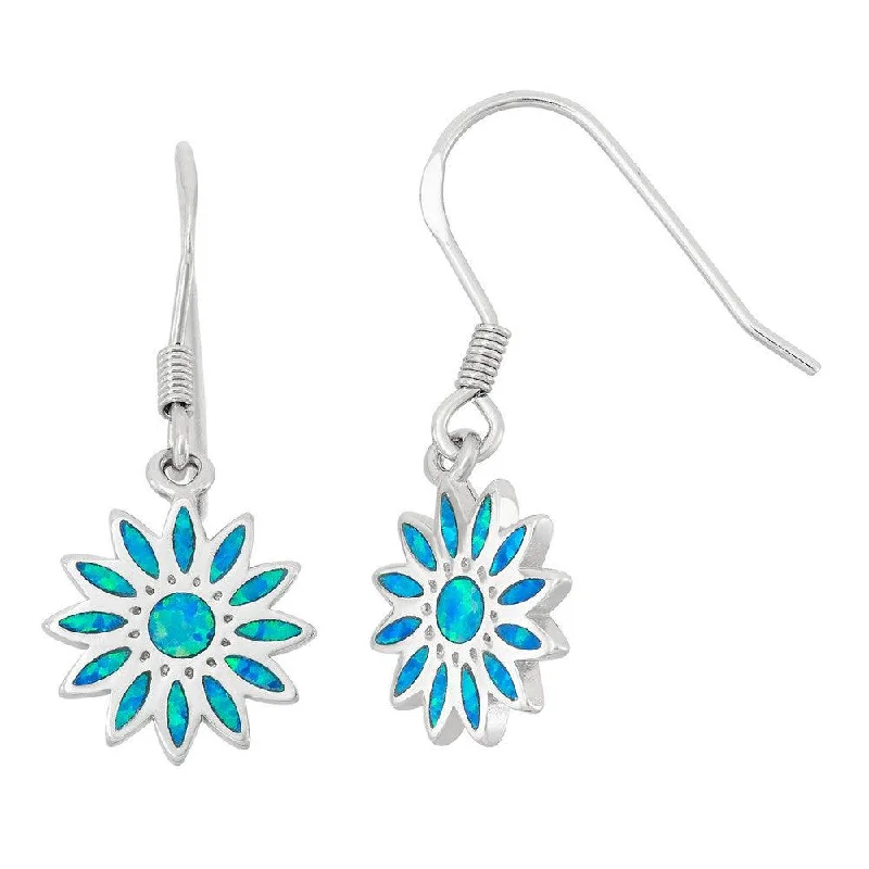 women’s drop earrings-Sterling Silver Blue Inlay Opal Dangling Earrings